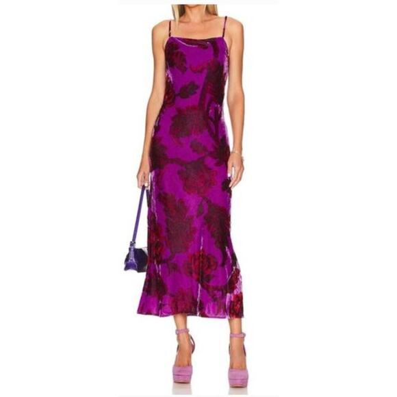 Rhode Jemima Dress Floral Midi Purple 4 - Picture 2 of 16